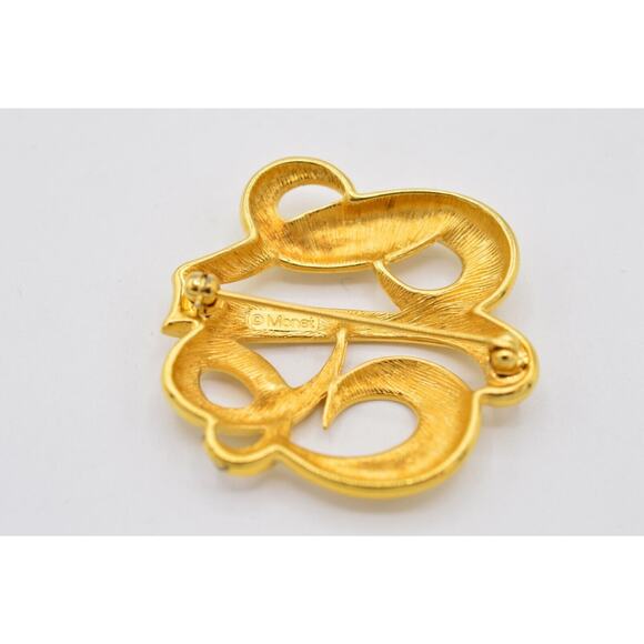 Monet Vintage Statement Pin Brooch Script Shiny Gold Abstract Signed 1980s BinAC - Picture 6 of 9